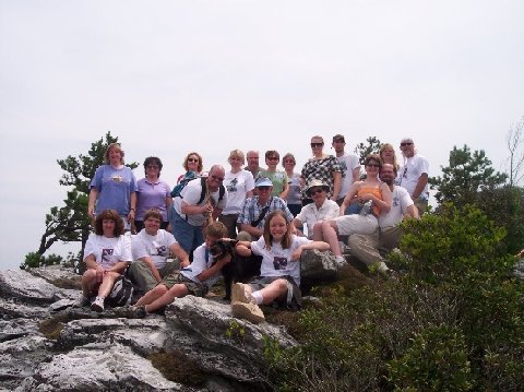 Top of the world: L-R standing: Donna, Sarah, Jill, Patrick, Nancy, Phil, Jayne, Karen S., Kim, Michael,Sharon, Eric. Seated L-R: Stephanie, Matthew, Andrew, Bear, John (kneeling), Sierra, Fitz, April, Conrad